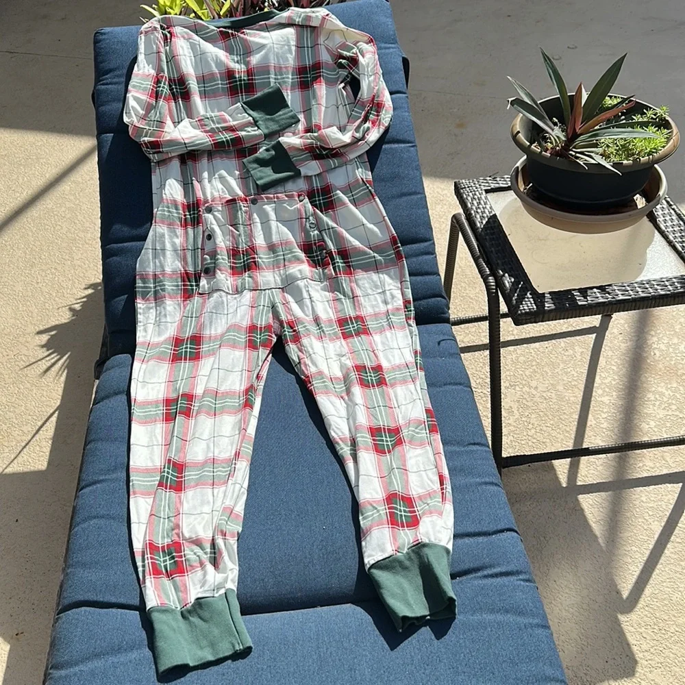 Hearth & Hand Magnolia Holiday Plaid Union Suit One Piece Pajama Women Large